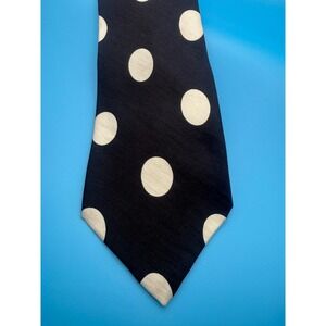 Claiborne Mens Silk Tie Navy Blue Cream Large Polka Dot Made in USA Wide 3.75in